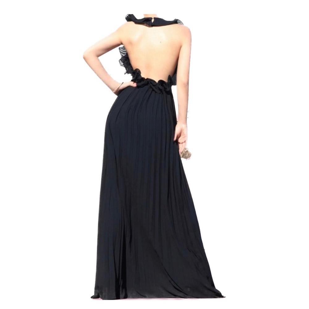 Backless Black Ruffle Maxi Dress